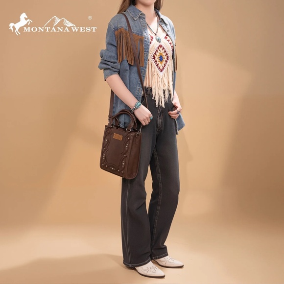 Montana West Embroidered Aztec Small Tote/Crossbody Coffee - Picture 4 of 5